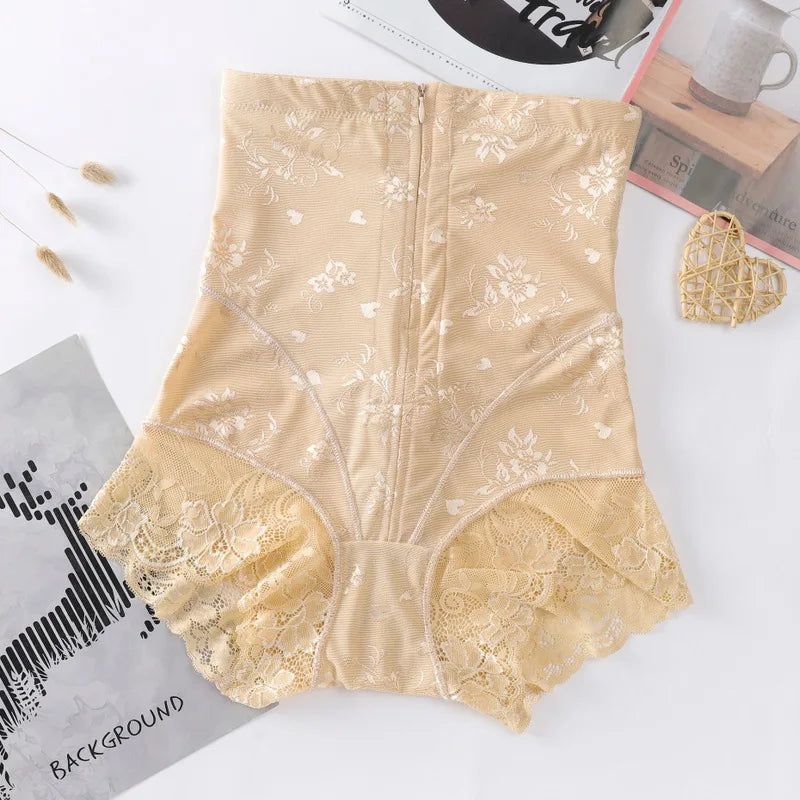 Women High Waist Sexy Lace Body Shaper With Zipper Tummy Control Panties Postpartum Female Shapewear Butt Lifter Waist Trainer