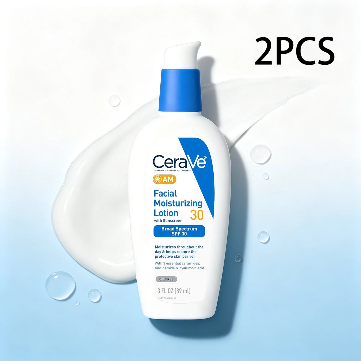 CeraVe AM Facial Moisturizing Lotion with SPF 30, Broad Spectrum Sunscreen, Hyaluronic Acid Niacinamide Ceramides, 3 Fl Oz