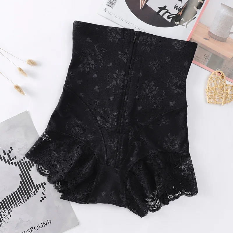 Women High Waist Sexy Lace Body Shaper With Zipper Tummy Control Panties Postpartum Female Shapewear Butt Lifter Waist Trainer