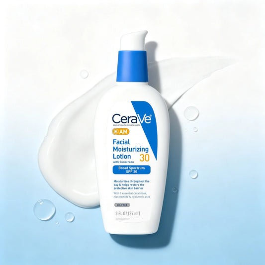 CeraVe AM Facial Moisturizing Lotion with SPF 30, Broad Spectrum Sunscreen, Hyaluronic Acid Niacinamide Ceramides, 3 Fl Oz