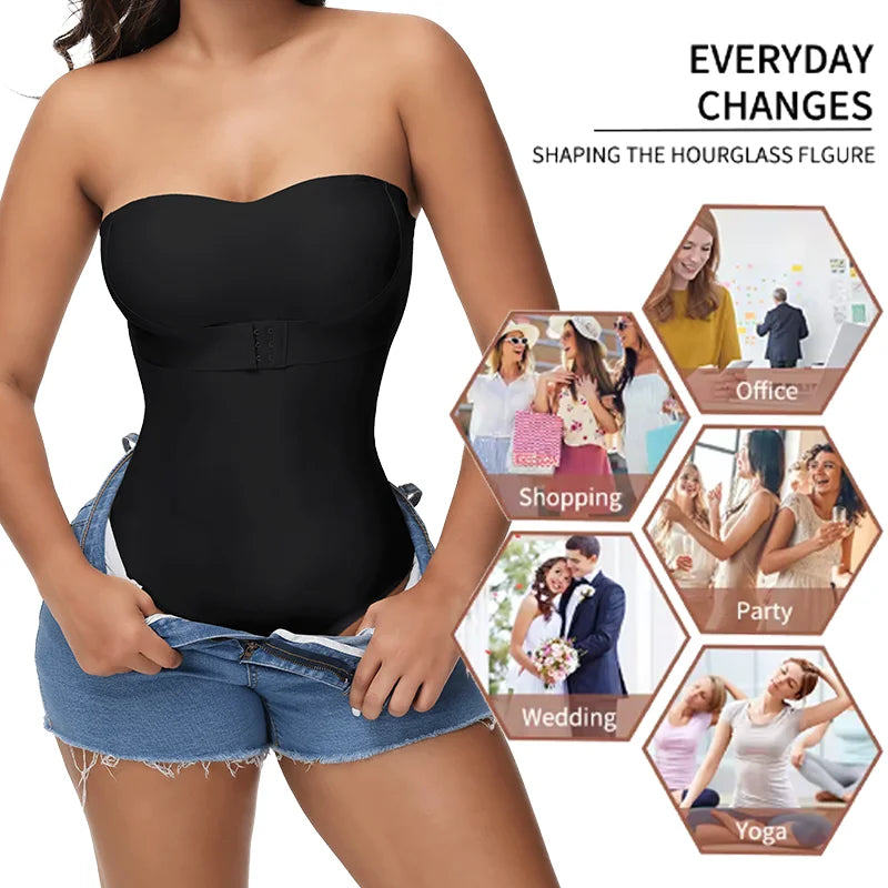 Women Sexy Shapers Bra Lifter Thong S-4XL Bodysuits Slimming Waist Invisible Front Closure Underwear Removable Strap Lingeries