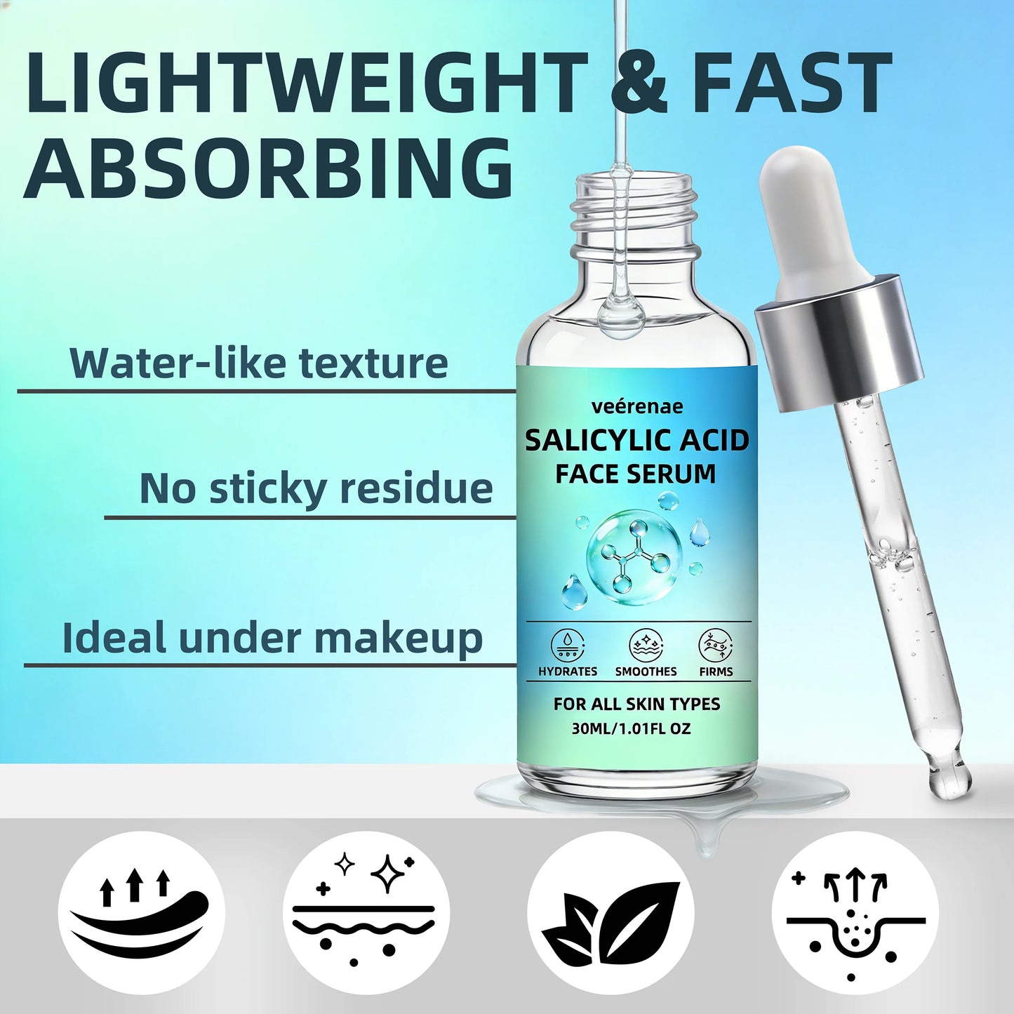 SALICYLIC ACID FACE SERUM - Boosts skin freshness, balances oil, non-irritating & hydrating. Gentle formula for all skin types