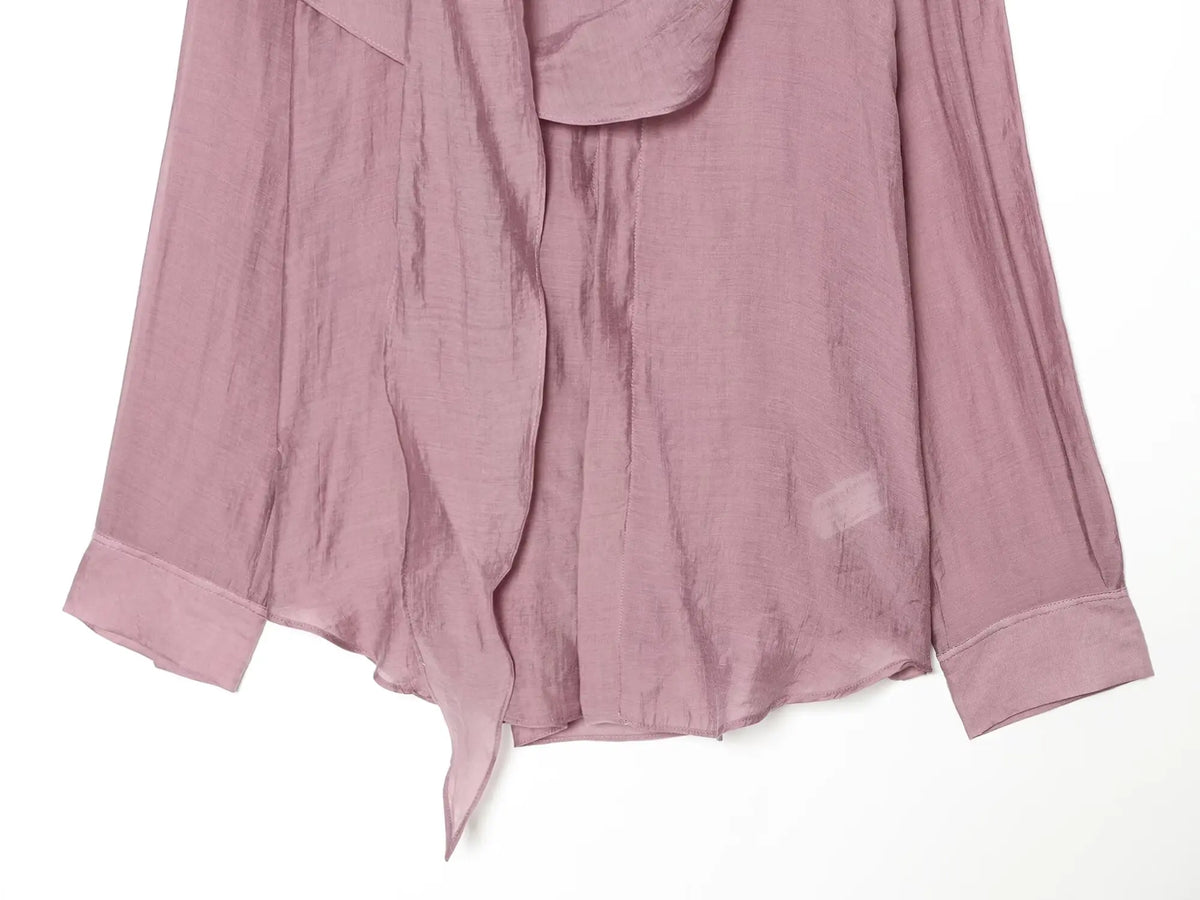 Asymmetrical Scarf Collar Blouse — Vintage Long Sleeve Shirt
