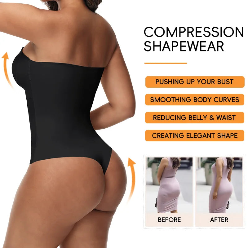 Women Sexy Shapers Bra Lifter Thong S-4XL Bodysuits Slimming Waist Invisible Front Closure Underwear Removable Strap Lingeries