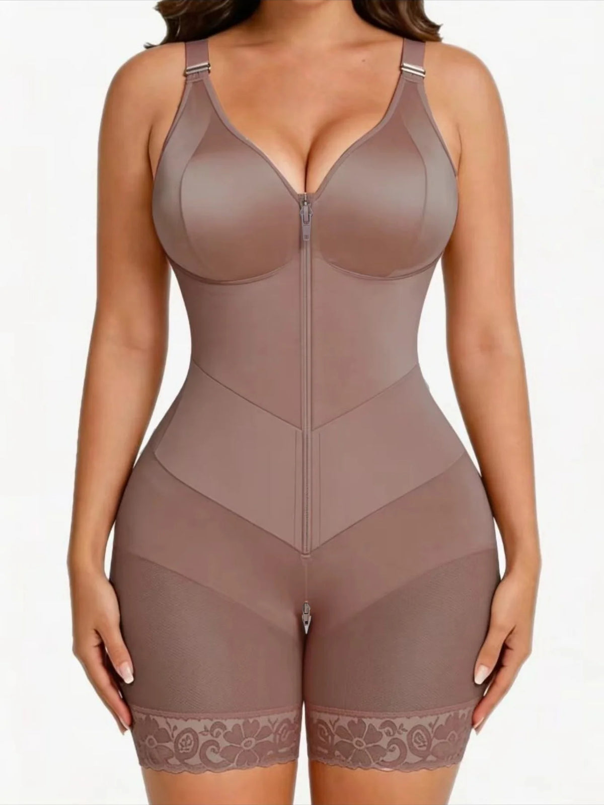 Women's Shapewear Moldeadoras with Enhanced Tummy Control Built-in Bust Pad Butt Lifter Body Shaper Zipper