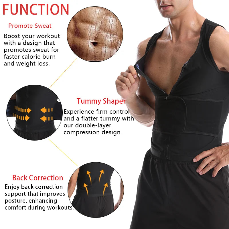 Men's Body Shaper Abdomen Reducer Sweat Sauna Vest Fitness Belt Waist Trainer Belly Slimming Shapewear Fat Burner Corset Top