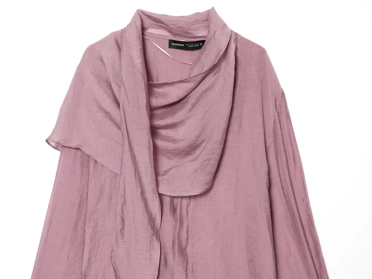 Asymmetrical Scarf Collar Blouse — Vintage Long Sleeve Shirt