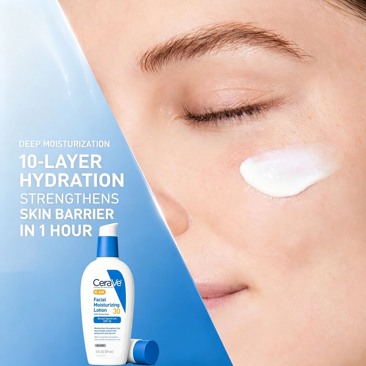 CeraVe AM Facial Moisturizing Lotion with SPF 30, Broad Spectrum Sunscreen, Hyaluronic Acid Niacinamide Ceramides, 3 Fl Oz