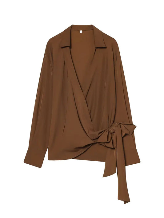 HH Woman Fashion Spring Long Sleeves Pleated Decoration V Collar Double Lapel Tops Female Loose Casual Elegant Comfortable Tops