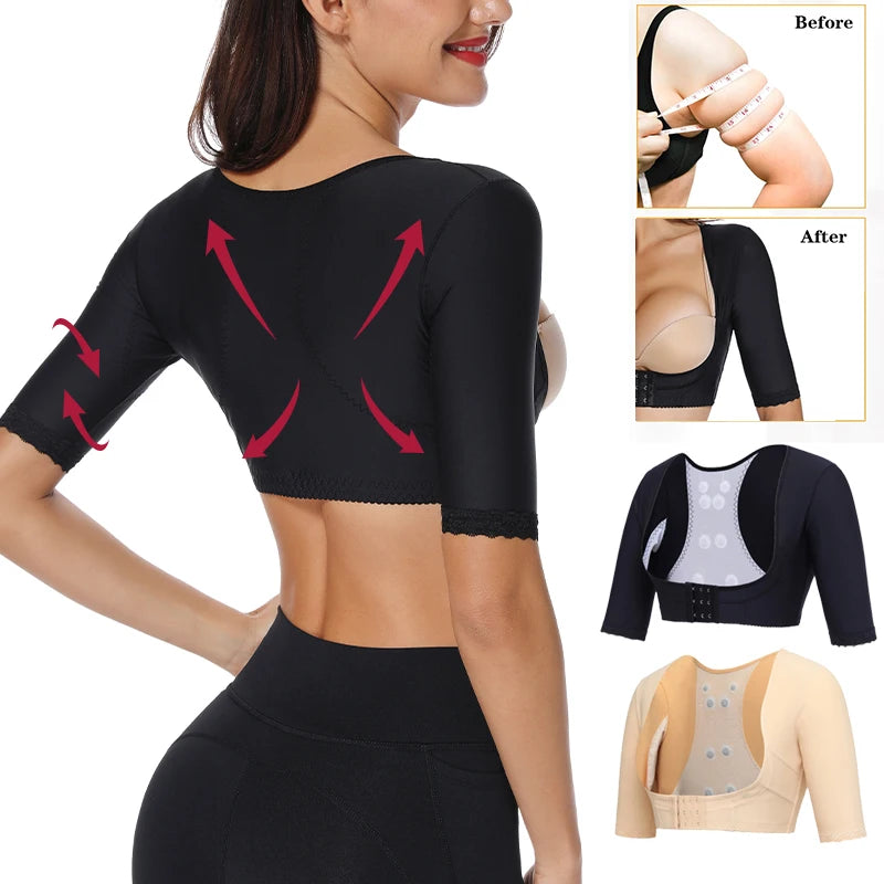 Upper Arm Shaper for Women Post Surgery Compression Sleeves Slimmer Posture Corrector Top Front Closure Breast Support Shapewear