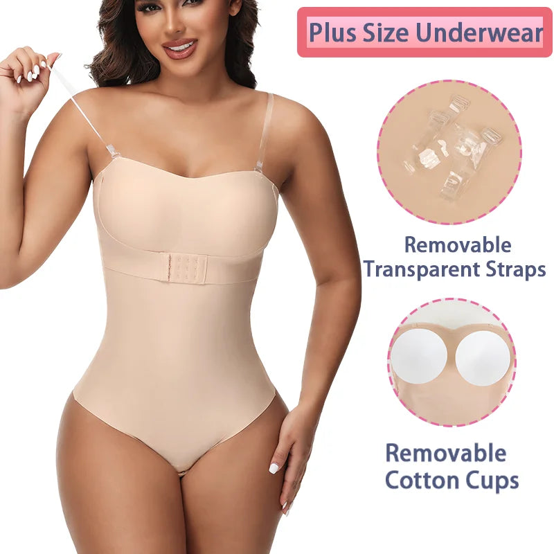 Women Sexy Shapers Bra Lifter Thong S-4XL Bodysuits Slimming Waist Invisible Front Closure Underwear Removable Strap Lingeries