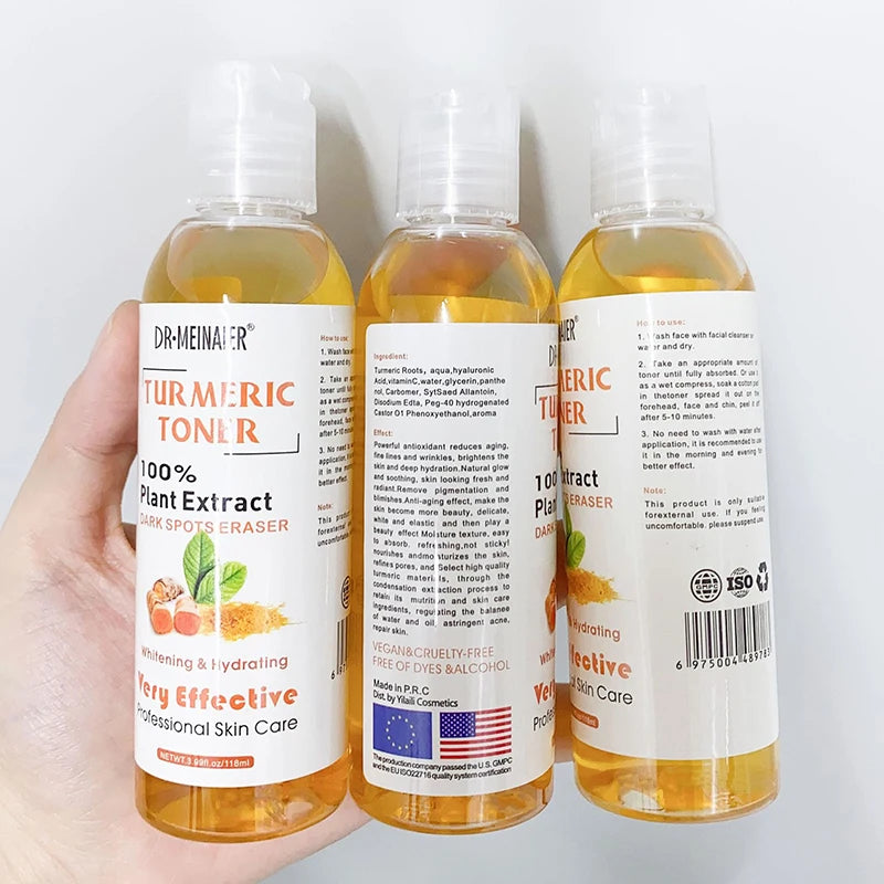 1/2/3pcs Turmeric Toner Face Brightening Dark Corrector Moisturizing Face Serum Vitamin C Ginger Essence Skin Lightener 118ml/pc