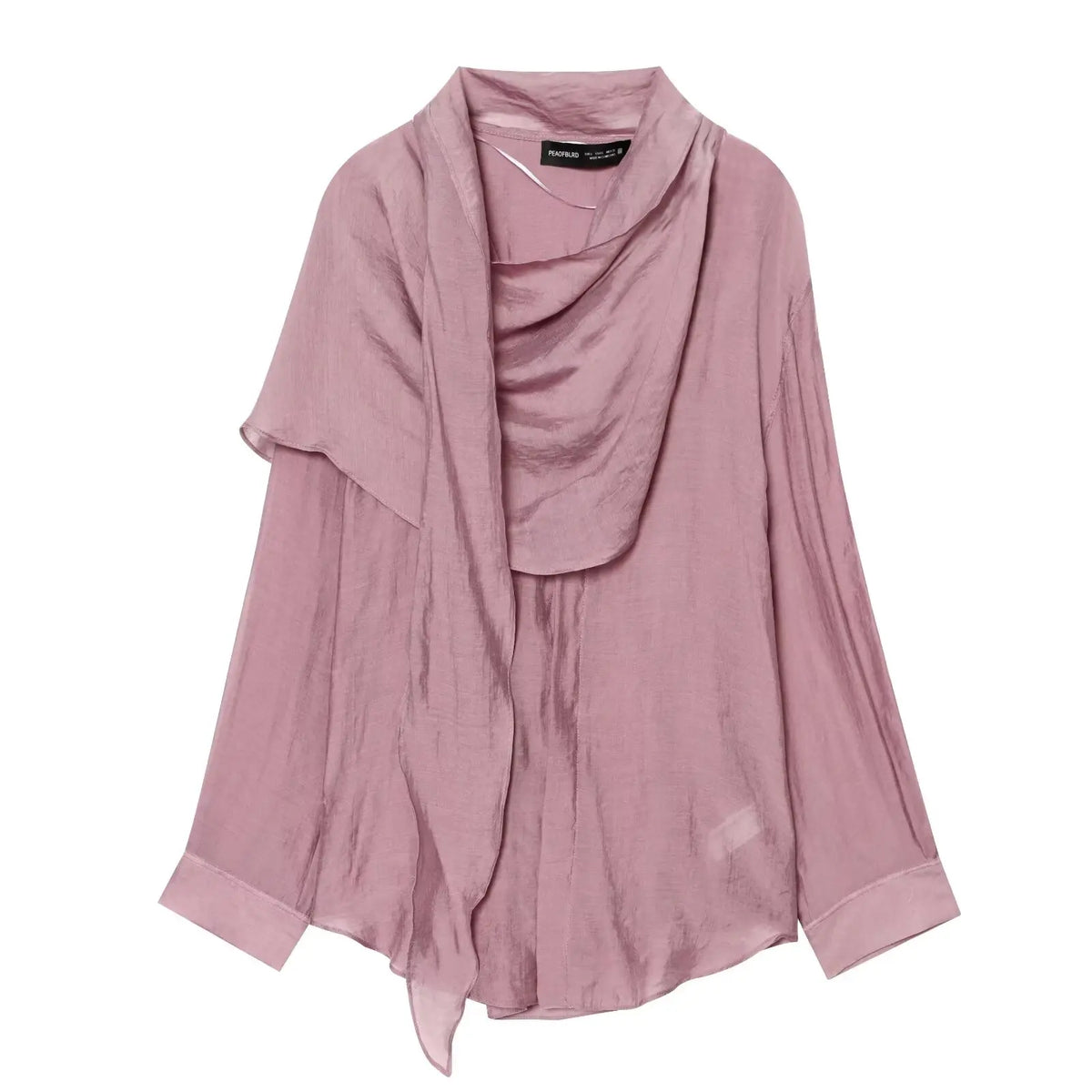 Asymmetrical Scarf Collar Blouse — Vintage Long Sleeve Shirt